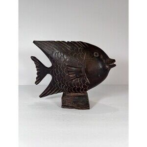 Angel Fish Wood Sculpture Rustic Style Fisherman Gift Folk Art Hand Carved 7.5”